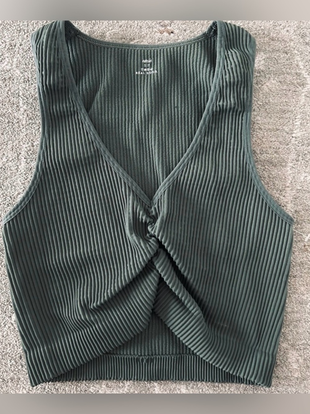 Aerie Olive Green Ribbed Twist Front Crop Top Size Small
